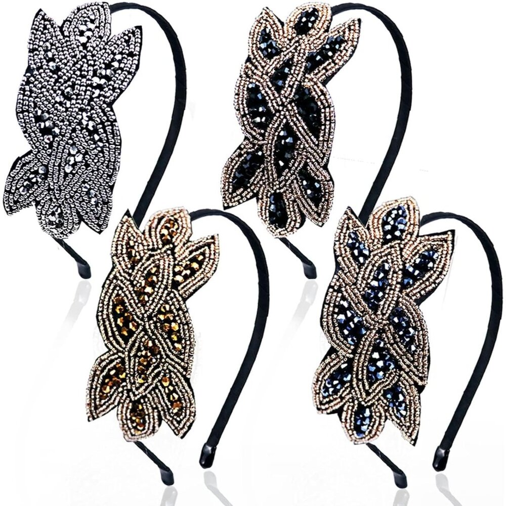 4 Pieces Flapper Headbands 1920s Flapper Headpiece for Women Vintage Rhinestone